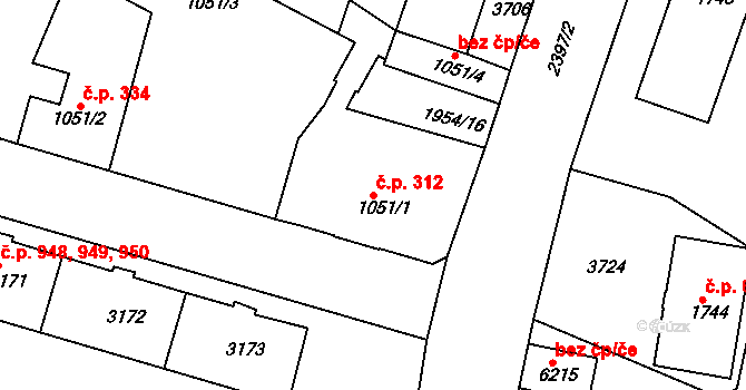 Havlíčkův Brod 312 na parcele st. 1051/1 v KÚ Havlíčkův Brod, Katastrální mapa