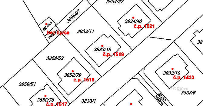 Chotěboř 1519 na parcele st. 3833/13 v KÚ Chotěboř, Katastrální mapa