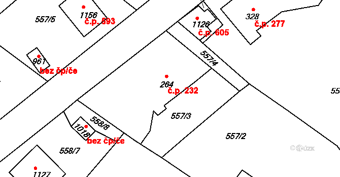 Šťáhlavy 232 na parcele st. 264 v KÚ Šťáhlavy, Katastrální mapa