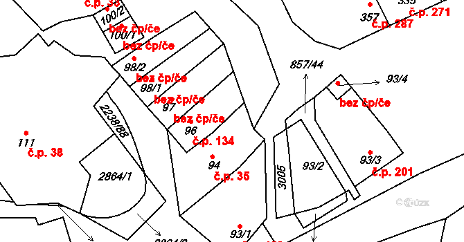 Vrbice 134 na parcele st. 96 v KÚ Vrbice u Velkých Pavlovic, Katastrální mapa
