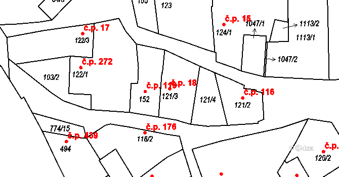 Chotěšov 18 na parcele st. 121/3 v KÚ Chotěšov, Katastrální mapa