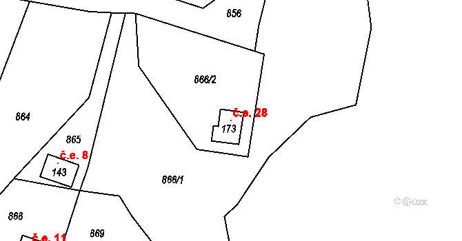 Lomec 28, Úmonín na parcele st. 173 v KÚ Lomec u Úmonína, Katastrální mapa