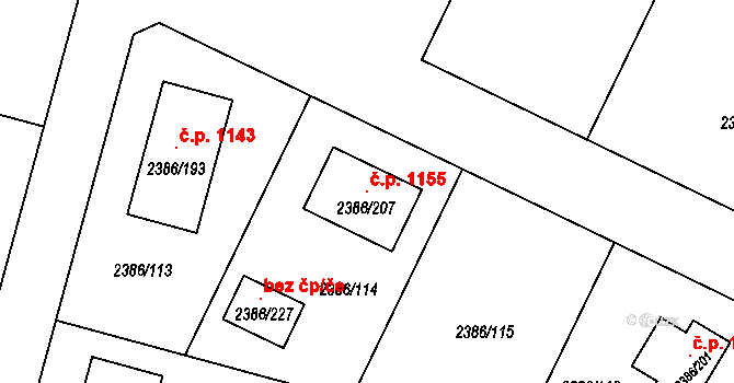 Zruč nad Sázavou 1155 na parcele st. 2386/114 v KÚ Zruč nad Sázavou, Katastrální mapa