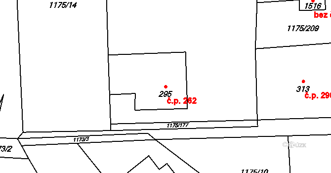 Vranov nad Dyjí 262 na parcele st. 295 v KÚ Vranov nad Dyjí, Katastrální mapa