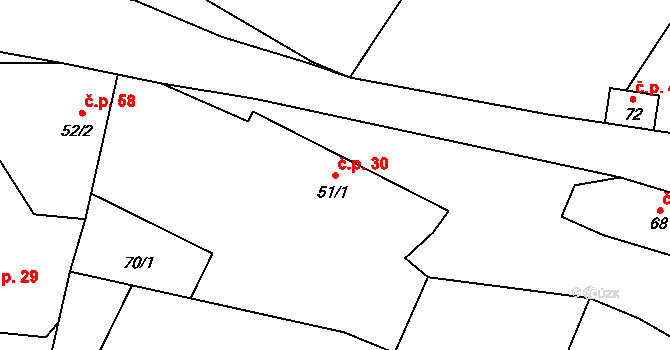 Chlum 30, Pšov na parcele st. 51/1 v KÚ Chlum u Novosedel, Katastrální mapa
