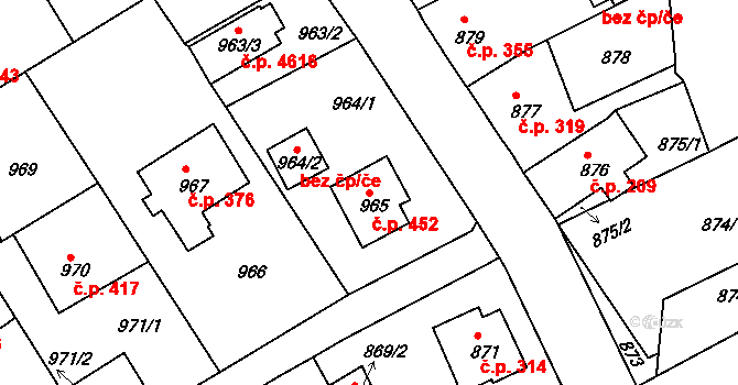 Mšeno nad Nisou 452, Jablonec nad Nisou na parcele st. 965 v KÚ Mšeno nad Nisou, Katastrální mapa