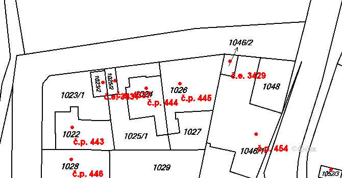 Jihlava 445 na parcele st. 1026 v KÚ Jihlava, Katastrální mapa