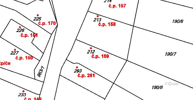 Rožďalovice 159 na parcele st. 212 v KÚ Rožďalovice, Katastrální mapa