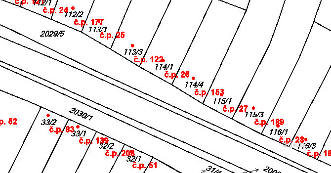 Louka 26 na parcele st. 114/1 v KÚ Louka u Ostrohu, Katastrální mapa