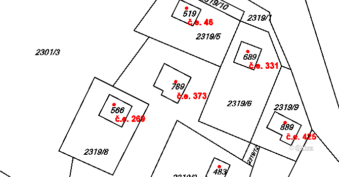 Rusava 373 na parcele st. 789 v KÚ Rusava, Katastrální mapa