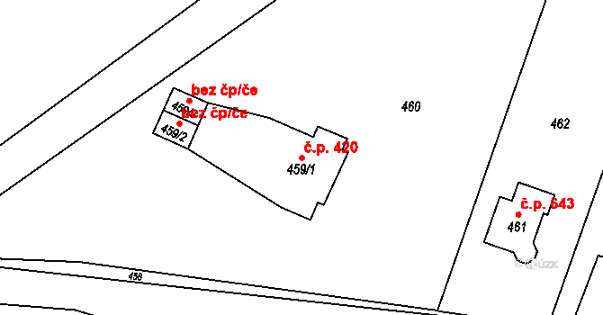 Moravský Beroun 420 na parcele st. 459/1 v KÚ Moravský Beroun, Katastrální mapa