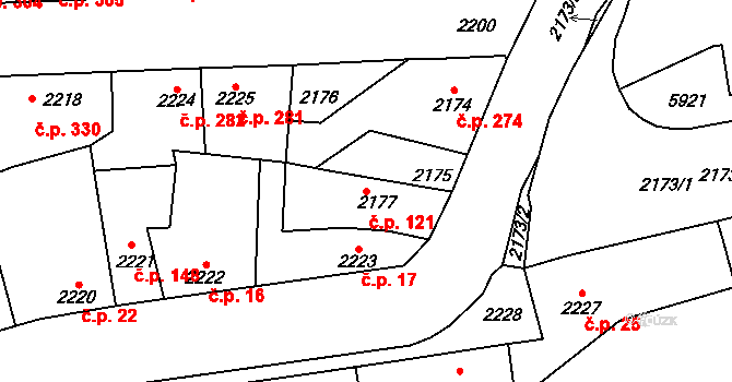 Kročehlavy 121, Kladno na parcele st. 2177 v KÚ Kročehlavy, Katastrální mapa