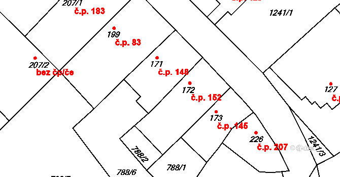 Cerhenice 148 na parcele st. 171 v KÚ Cerhenice, Katastrální mapa