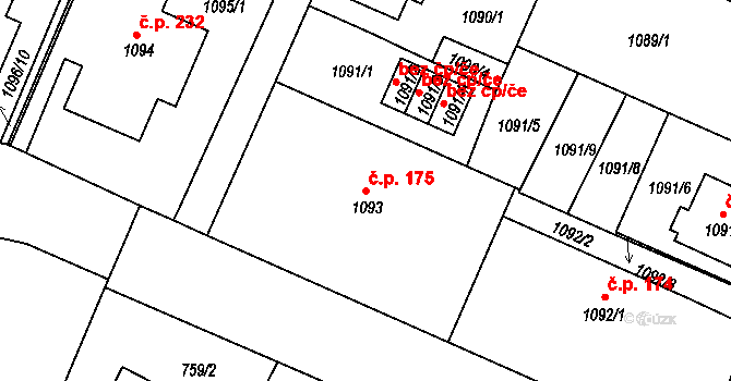 Dačice V 175, Dačice na parcele st. 1093 v KÚ Dačice, Katastrální mapa