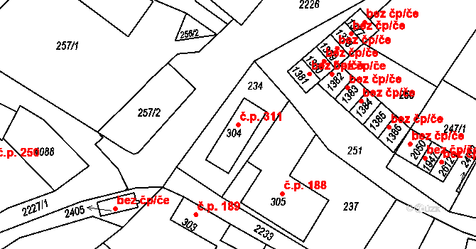 Lomnice nad Popelkou 311 na parcele st. 304 v KÚ Lomnice nad Popelkou, Katastrální mapa