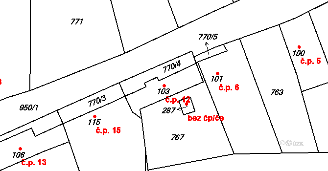 Borek 12, Suchomasty na parcele st. 103 v KÚ Suchomasty, Katastrální mapa