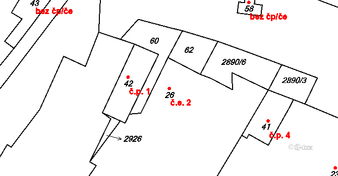 Kurojedy 2, Bor na parcele st. 26 v KÚ Kurojedy, Katastrální mapa