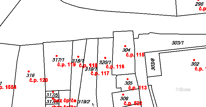 Tachov 116 na parcele st. 320/1 v KÚ Tachov, Katastrální mapa