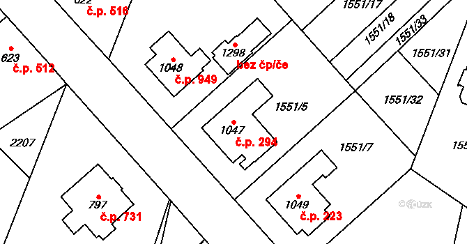 Třebechovice pod Orebem 294 na parcele st. 1047 v KÚ Třebechovice pod Orebem, Katastrální mapa
