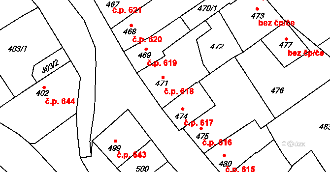 Bolelouc 618, Dub nad Moravou na parcele st. 471 v KÚ Dub nad Moravou, Katastrální mapa