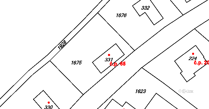 Valy 65, Krompach na parcele st. 331 v KÚ Krompach, Katastrální mapa