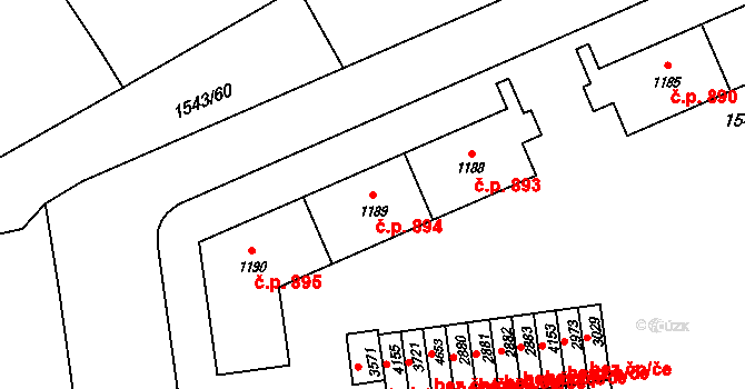 Rožnov pod Radhoštěm 894 na parcele st. 1189 v KÚ Rožnov pod Radhoštěm, Katastrální mapa