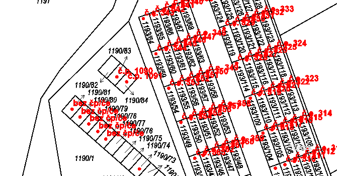 Bechyně 353 na parcele st. 1193/54 v KÚ Bechyně, Katastrální mapa