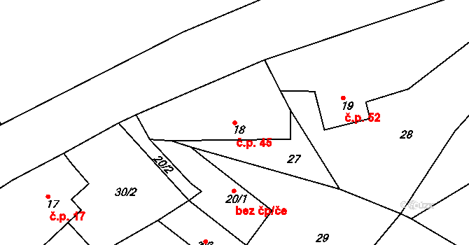 Libošovice 45 na parcele st. 18 v KÚ Libošovice, Katastrální mapa