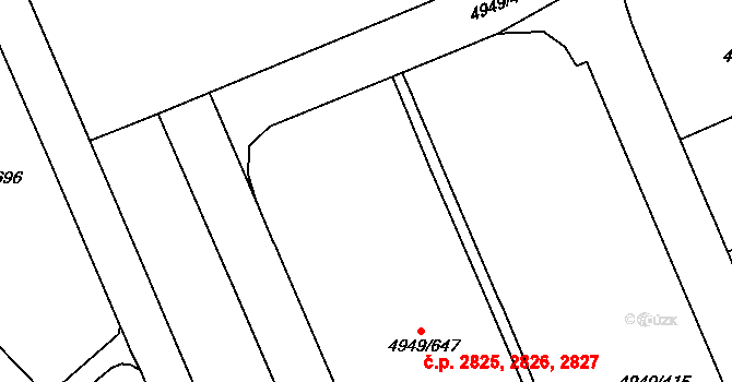 Severní Terasa 2825,2826,2827, Ústí nad Labem na parcele st. 4949/647 v KÚ Ústí nad Labem, Katastrální mapa