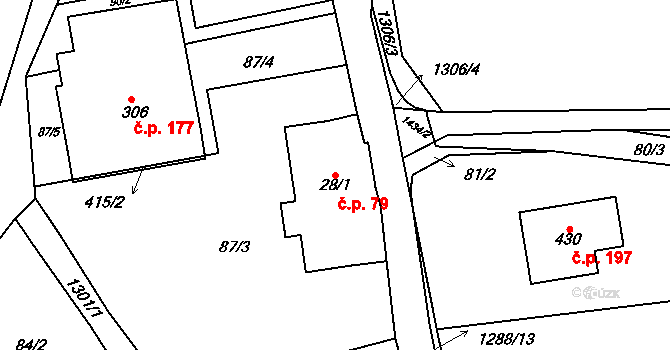 Dolní Třešňovec 79, Lanškroun na parcele st. 28/1 v KÚ Dolní Třešňovec, Katastrální mapa