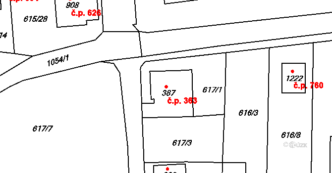 Bohosudov 363, Krupka na parcele st. 387 v KÚ Bohosudov, Katastrální mapa