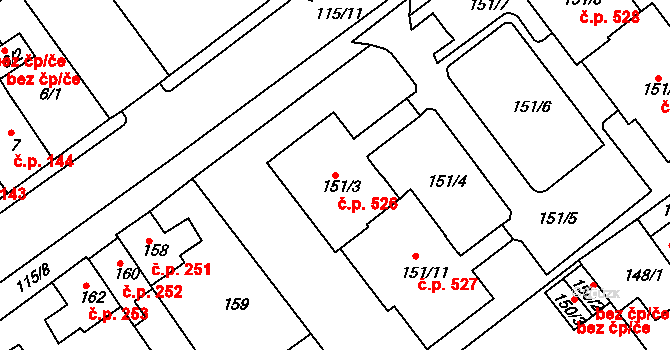 Proboštov 526 na parcele st. 151/3 v KÚ Proboštov u Teplic, Katastrální mapa