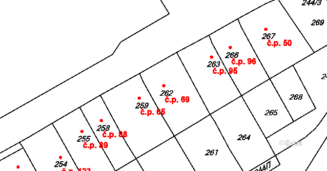 Bystřany 69 na parcele st. 262 v KÚ Bystřany, Katastrální mapa