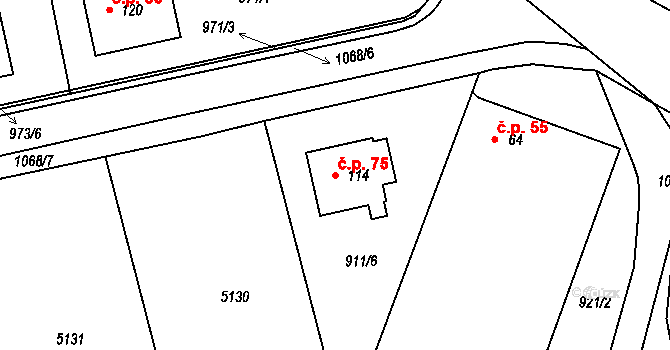 Krahulov 75 na parcele st. 114 v KÚ Krahulov, Katastrální mapa