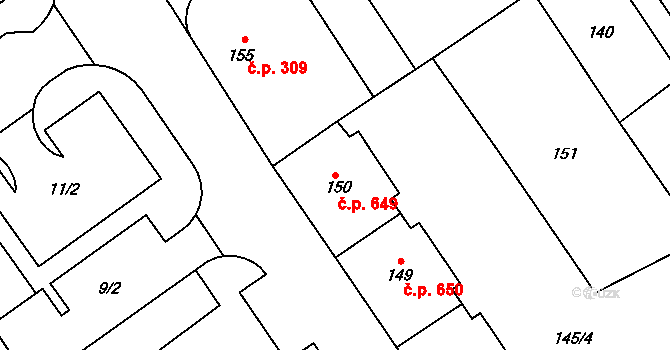 Nový Bohumín 649, Bohumín na parcele st. 150 v KÚ Nový Bohumín, Katastrální mapa