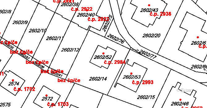 Teplice 2984 na parcele st. 2602/52 v KÚ Teplice, Katastrální mapa