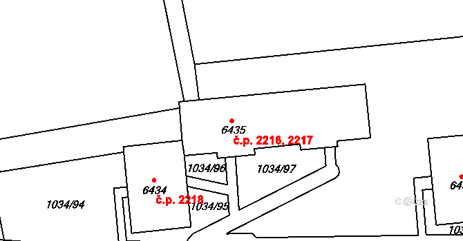 Cheb 2216,2217 na parcele st. 6435 v KÚ Cheb, Katastrální mapa