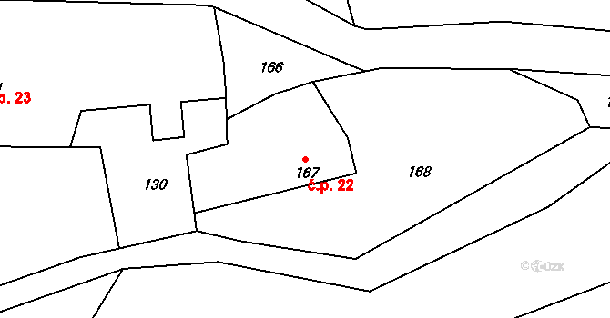 Mělnická Vrutice 22, Velký Borek na parcele st. 167/1 v KÚ Mělnická Vrutice, Katastrální mapa