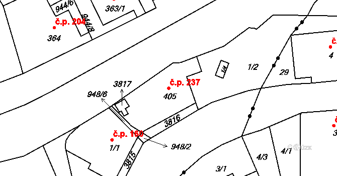 Jílové 237 na parcele st. 405 v KÚ Jílové u Děčína, Katastrální mapa
