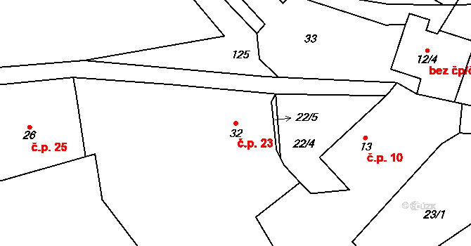 Zahorčice 23, Strážov na parcele st. 32 v KÚ Zahorčice na Šumavě, Katastrální mapa