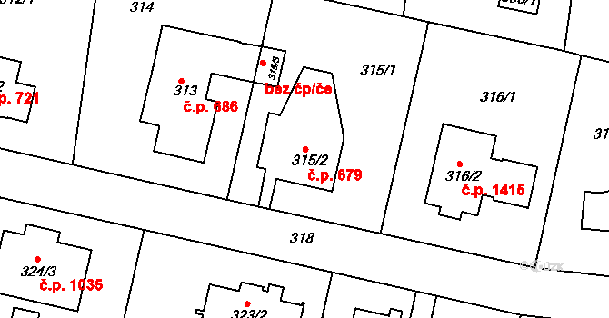 Kunratice 679, Praha na parcele st. 315/2 v KÚ Kunratice, Katastrální mapa