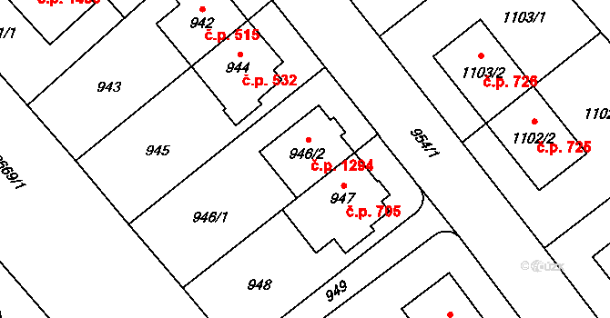 Hostivař 1294, Praha na parcele st. 946/2 v KÚ Hostivař, Katastrální mapa