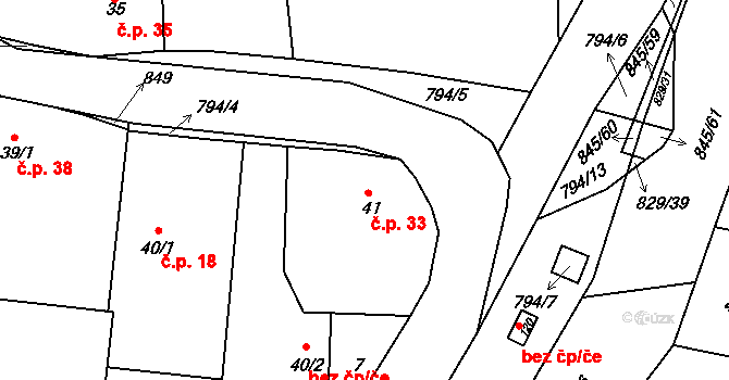 Nenačovice 33 na parcele st. 41 v KÚ Nenačovice, Katastrální mapa