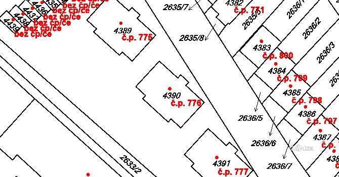 Střední Předměstí 776, Trutnov na parcele st. 4390 v KÚ Trutnov, Katastrální mapa