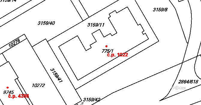 Hodonín 1022 na parcele st. 775/1 v KÚ Hodonín, Katastrální mapa