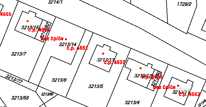 Chomutov 4537 na parcele st. 3213/13 v KÚ Chomutov II, Katastrální mapa