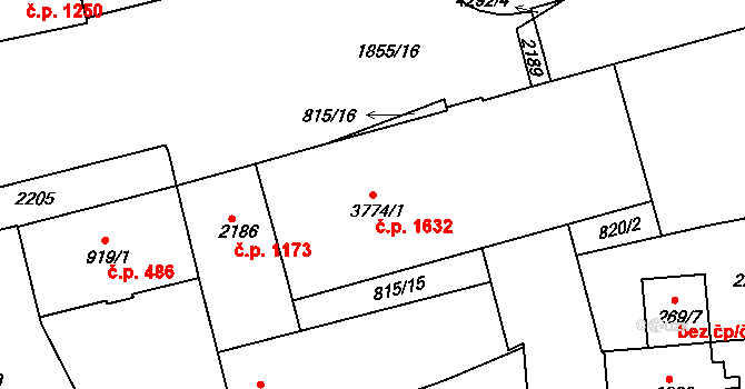 Pražské Předměstí 1632, Hradec Králové na parcele st. 3774/1 v KÚ Pražské Předměstí, Katastrální mapa