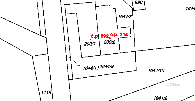 Mirošov 592 na parcele st. 200/1 v KÚ Mirošov, Katastrální mapa
