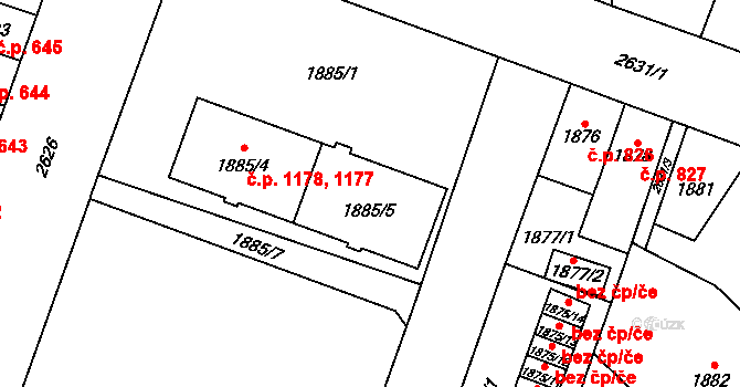 Doubravka 1177,1178, Plzeň na parcele st. 1885/5 v KÚ Doubravka, Katastrální mapa