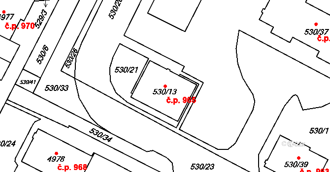 Žamberk 965 na parcele st. 530/13 v KÚ Žamberk, Katastrální mapa